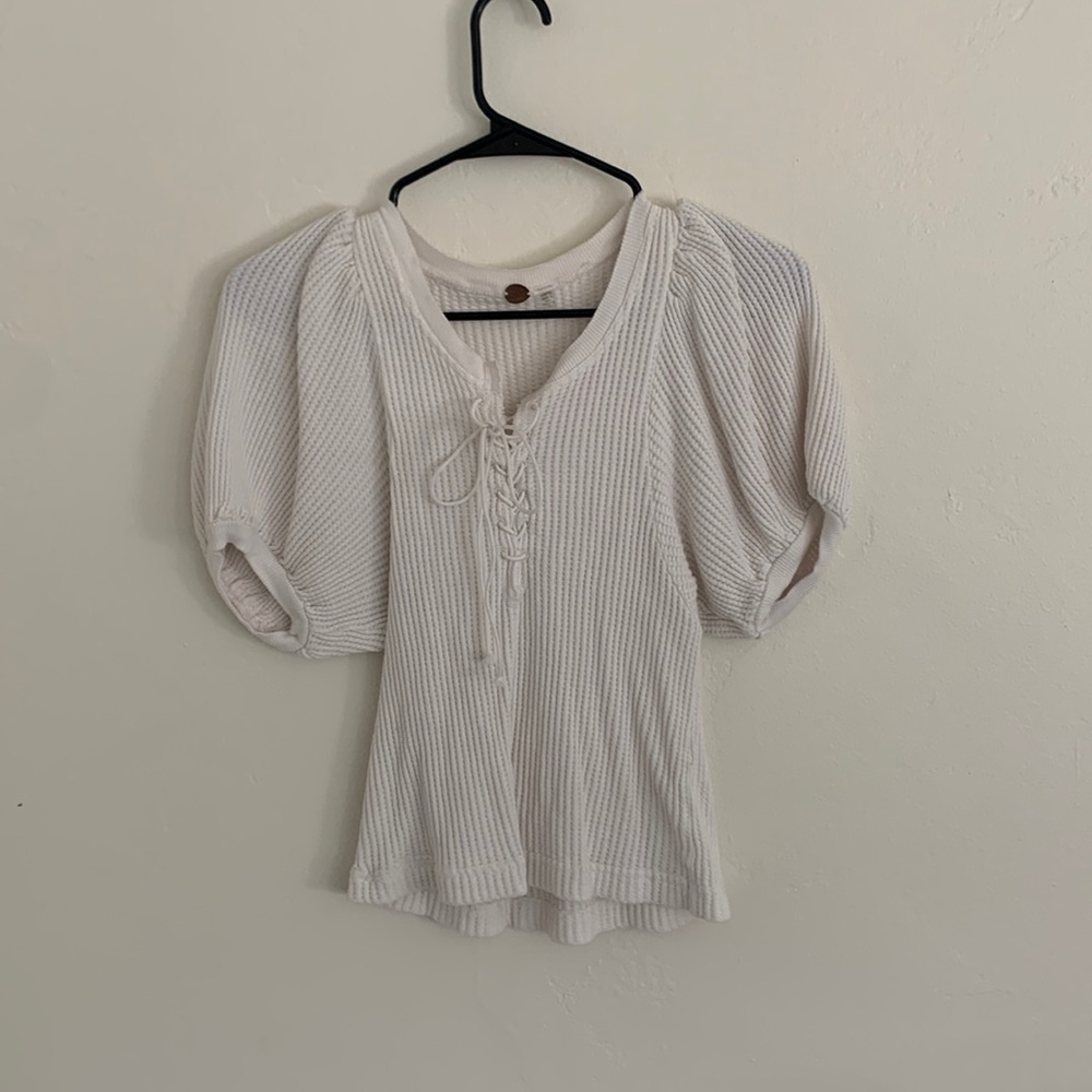 Free People Waffle Puff Sleeve Top